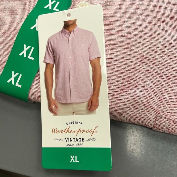 NEW Weatherproof Men's XL Short Sleeve Button-Up Shirt Red Linen Blend - Picture 8 of 9